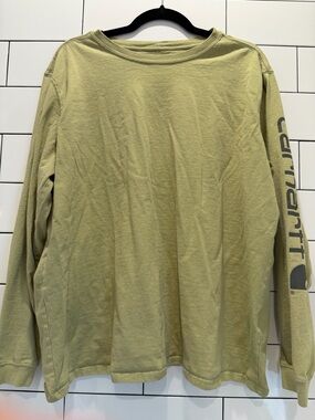 Carhartt Women’s Long-Sleeve Crewneck Shirt in Olive Green